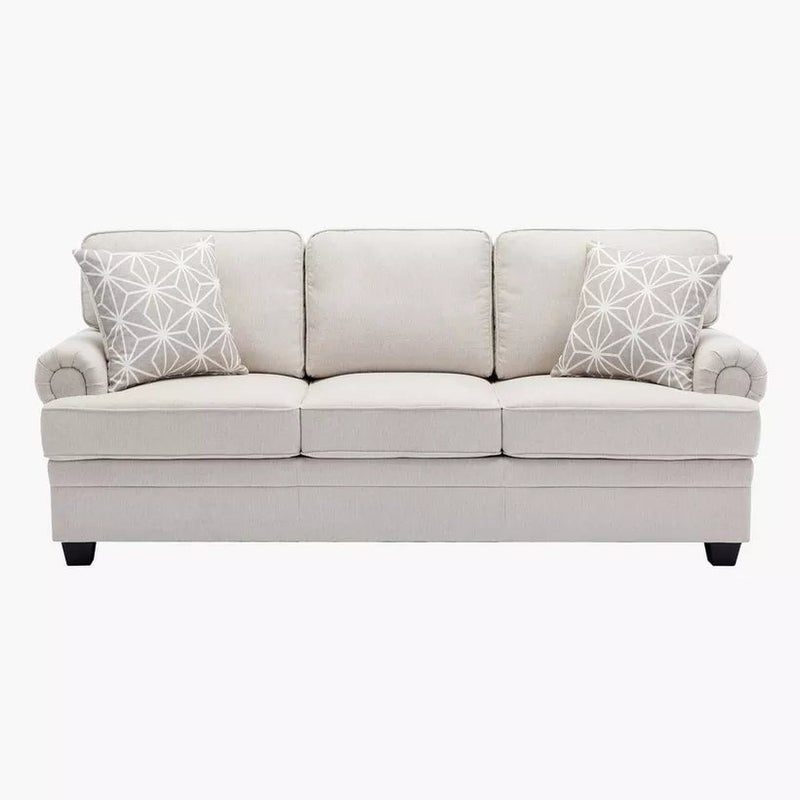 Al Qasr Trio 3-Seater Sofa – Classic Curved Arm Fabric Couch with 2 Printed Cushions